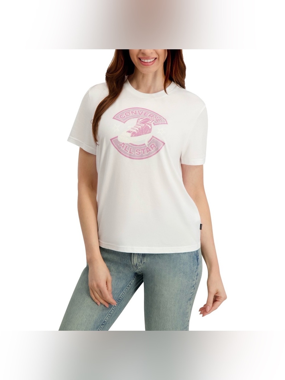 NWT Converse White Short Sleeve Tee with Pink All Star Graphic size XS